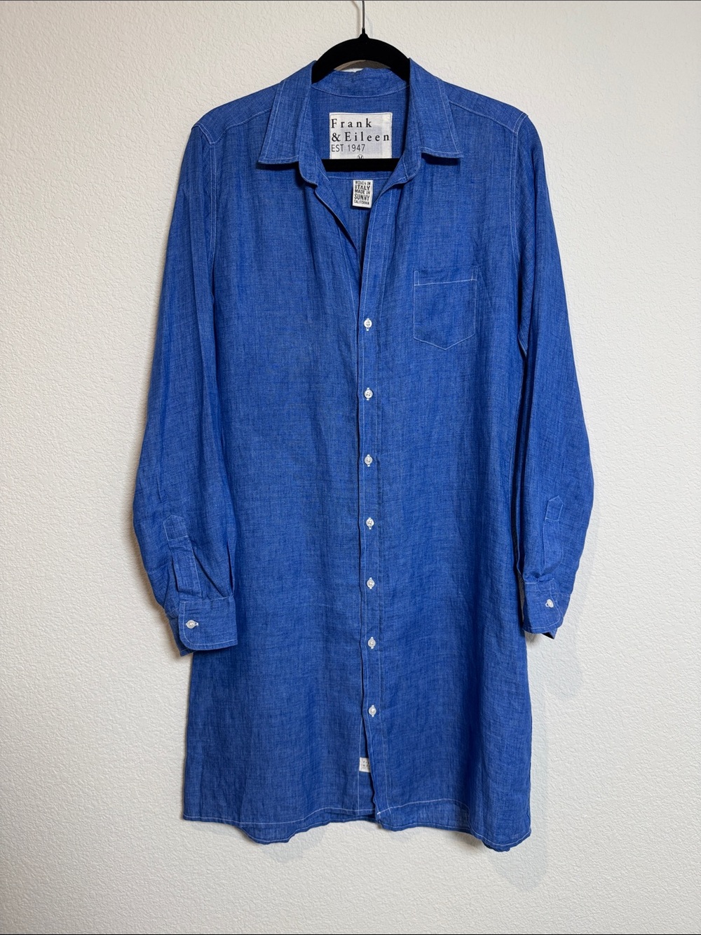 Frank & Eileen Blue Murphy Italian Linen Button-Up Shirt Dress Size Medium